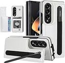 Scalebee Back Cover for Samsung Galaxy Z Fold4 / Fold 4 Premium Luxury Wallet Style Phone case with S Pen Slots (S Pen Not Included) (White) (Wireless Charging NOT Supported)