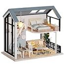 Fsolis DIY Dollhouse Miniature Kit with Furniture, 3D Wooden Miniature House with Dust Cover, Miniature Dolls House kit 1:24 (QL02)