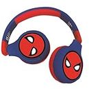 Lexibook- Spiderman Auriculares Bluetooth 2 en 1-Estéreo inalámbrico, Seguro niñas, Plegable, Ajustable, Rojo/Azul