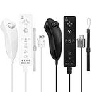2 Pack FISUPER Remote Controller with Motion Plus for Wii/WII U, 2 in 1 Remote with Nunchuck Controller Compatible with Wii Wii U Console (Black+White)
