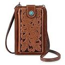 Montana West Crossbody Cell Phone Purse For Women Western Style Phone Bags Travel Size With Strap, Genuine Leather Brown, Small