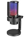 Gaming PC Microphone, FIFINE AmpliGame USB Desktop Condenser RGB Control Mic for Recording Streaming Podcasts YouTube on Mac/Computer/PS4/PS5, with Mute Button, Mic Gain, Headphone Jack, Monitoring-A8