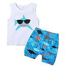 0-24M Baby Boys Grils Birthday Summer Outfits Baby Shark Doo Doo Doo Sleeveless Vest Tank Tops + Short Pants, White, 0-6 Months