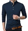 VANVENE Herren Casual Polo Henry Shirts Regular Fit Lang/Kurzarm Mode Einfarbig Tops, A-Blau, M