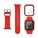 XFEN Sport Silicone S/M Size Band and Case with Screen Protector for Apple Watch Series 6 SE Series 5 Series 4 44mm - Red