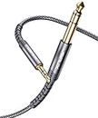JSAUX 3.5mm to 6.35mm Stereo Audio Cable, 6.35mm 1/4" Male to 3.5mm 1/8" Male TRS Bidirectional Stereo Audio Cable Jack 4FT for Guitar, iPod, Laptop, Home Theater Devices, Speaker and Amplifiers-Grey