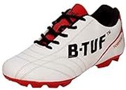 B-TUF Torpedo Futball Soccer Shoes Studd Boot Sports for Men Women Boys Girls (White/Red), Size India/UK 9