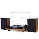 1 BY ONE Record Player Wireless Turntable HiFi System with 36 Watt Bookshelf Speakers, Adjustable Counterweight and Magnetic Cartridge (Natural Wood)