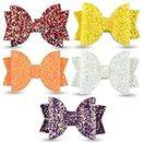 BellaStella Korean Stylish 3.5 Inch Glitter Bows Boutique Hair Clips Multi Color For Baby Girls Teens Toddlers (Pack of 5 Pcs) (Style-1)