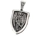 Pendant Mythological Style Archangel St.Michael Protect Saint Shield - Silver