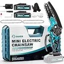 Saker Mini Chainsaw,6 Inch Portable Electric Chainsaw Cordless, Small Handheld Chain saw for Tree Branches,Courtyard, Household and Garden,By 2PCS 20V 1500mAh Batteries,Extra 3 PCS Chain