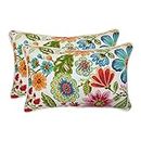 Pillow Perfect Bright Floral Indoor/Outdoor Accent Throw Pillow, Plush Fill, Weather, and Fade Resistant, Lumbar - 11.5" x 18.5" , Blue/Purple Gregoire, 2 Count