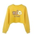 G-Amber Girls Crop Tops Sweatshirts Kids Cute Long Sleeve Printings Fashion Pullover Shirt, Yellow-best Friends, 10-13 Years