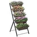 Outsunny 5-Tier Raised Garden Bed with 5 Planter Boxes, Outdoor Plant Stand Grow Containers with Leaking Holes for Balcony Patio Outdoor, Brown