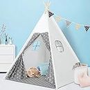 Teepee Tent for Kids with Carry Bag & Floor Base with Grey Stars, Stable Kids Teepee for Indoor and Outdoor, Amazing Toys and Gift for Boys and Girls (Grey Stars)