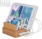Yisen Wood Bamboo 5-Port USB Charging Station stand Organizer for Cell Phones and Tablets (built-in USB charger)