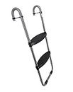 Trampoline Pro Wide 2-Step Heavy Duty Trampoline Ladder, Unique Safety-Latch Design, No Slip Extra-Wide Steps, Cooler to Touch Silver Surface Trampoline Accessories TPRO Warranty Included