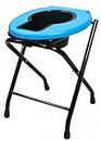 PHYSIQO Folding Elderly Disabled Man And Pregnant Woman Iron Shower And Bathing Room Mobile Commode Stool With Toilet Seat Comfortable Safe Toliet Stool Anti-Skid (Blue) - With Pot