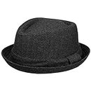 Lipodo Diamond Crown Herringbone Wool Hat Women/Men - Pork Pie with Wool - Fedora with Lining - Fabric Hat Summer/Winter - Hat, Black/Grey, 56-57
