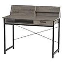 HOMCOM Industrial Computer Desk with Drawer and Open Shelves, Writing Table with Hutch for Home Office, Grey