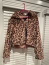 Victorias Secret PINK Know One Cares Semi Cropped Faux Fur Jacket Pink Leopard