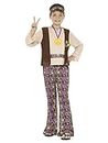 Hippie Boy Costume, Multi-Coloured, with Top, Attached Waistcoat, Trousers, Medallion & Headband (S)
