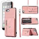 Phone Case for iPhone 6 6s Wallet Cover with Tempered Glass Screen Protector and Wrist Crossbody Strap Lanyard Credit Card Holder Stand iPhone6 Six i6 S iPhone6s iPhine6s iPhones6s i Phone6s Rose Gold