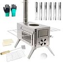 Fitinhot Camping Stove, Portable Outdoor Wood Stoves with Chimney Pipes for Camping Tent , Ice-fishing, Cookout, Hiking, Travel, Backpacking Trips (Silver)