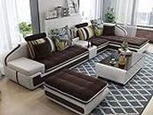 Whiteway Furniture High Density Foam & Soft Fabric Sofa Set for Living Room, Bedroom, Office, Home| L Shape 4+1 Seater Comfortable Sofa Set with Centre Table & 6 Cushion| 1 Year Warranty. (Coffee)