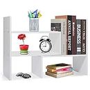 Wood Adjustable Desktop Storage Organizer Display Shelf Rack, Office Supplies Desk Organizer,White