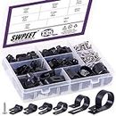 Swpeet 135 Pack 6 Sizes Black Nylon Plastic R-Type Cable Clips Clamp Assortment Kit, 1/4" 5/16" 3/8" 1/2" 3/4" 1" Nylon Screw Mounting Cord Fastener Clips with 135 Pack Screws for Wire Management