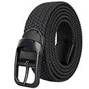 Drizzte Plus Size Mens Belt 140cm Casual Elastic Black Braided Stretchy Fabric Web Belts