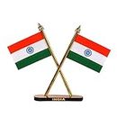 Crafts Collection Store Indian Flag Hindustan Tiranga for Car Dashboard Table Home Decoration Decor Cross Design Stand - Double Sided Cross Flag Stand
