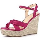 Allegra K Women's Platform Slingback Espadrille Wedge Heel Sandals Hot Pink 6.5 UK/Label Size 8.5 US