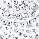Dowarm White Sew on Rhinestones 104 PCS Mixed Shapes Glass Sew on Crystals for Crafts Metal Flatback Claw Gemstones for Jewelry Making Costumes Clothes Garment, Crystal Clear