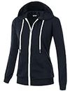 GIVON Basic Lightweight Zip-Up Hoodie Long Sleeve Thin Jacket for Women with Plus Size, Inside Pocket(dcf200)-navy, Large
