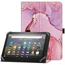HoYiXi Universal Case for 7-8 inch Tablet Fire HD 8 2020/2022 & Fire HD 8 Plus 2020/2022 with Stand Folio and Hand Strap Protective Cover for 7"-8" Samsung Lenovo Android Tablet - Pink Marble