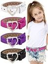 4 Pcs Girls Belt Kids Leather Belts Waist Belt Rhinestone Heart Metal Buckle (White, Black, Purple, Rose Red,22-26 Inch)