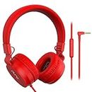 Puro Sound Labs PuroBasic Volume Limiting Wired Headphones for Kids, Foldable & Adjustable Headband w/Microphone, Compatible with Smartphones, Tablets and PC’s (Red)