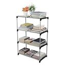 Vancefame 4 Layer Bookshelf for Home Library, Book Stand| Book Rack for Study Room| Book Stand Shelf 4 Layer Metal Rack(Big Rack Black)