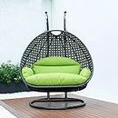 Khushee Craft Designer Double Seater Heavy Iron Hanging Swing Chair with Tufted Soft Deep Cushion & Stand Backyard Relax for Indoor, Outdoor, Balcony, Patio, Home & Garden, Terrace (Black Green)