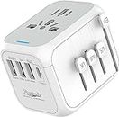 Universal International Travel Power Adapter, from a Canadian Small Business, W/Smart High Speed 2.4A 4xUSB Wall Charger, European Adapter, Worldwide AC Outlet Plugs Adapters (White)