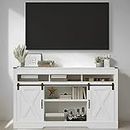 May in Color TV Stand for 65+ Inch TV, Entertainment Center with Sliding Barn Doors, 3Height Adjustable Shelves, Farmhouse TV Stand with Storage Cabinets (White)