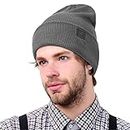 GADIEMKENSD Knitted Cuff Beanie Hats for Men Women Winter Hat Warm Thick Skull Caps Cozy Soft Stretch Daily Beanies Fisherman Hats Gifts for Teens Boys Girls Men's Roll-up Edge Skullcap Dark Grey