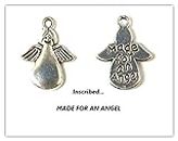 JSB ~10 x Antique Silver 'MADE FOR AN ANGEL' (words inscribed on reverse side) Angel Charms. Jump Rings for Attachments *Perfect for Christmas Card, CARD MAKING EMBELLISHMENTS* ~~~ALSO AVAILABLE IN ANTIQUE BRONZE~~~(Ref:10A34)