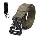 EUPSIIU Military Tactical Belt for Men Women Quick Release Adjustable Nylon Work Belt with Heavy Duty Buckle, Breathable Outdoors Belt Hiking Belt for Working, No Holes Belt with Key Chain (Green)