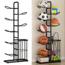 Basketball Ball Storage Rack Freestanding Sport Equipment Organizer With Basket 