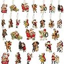46 Pcs Christmas Victorian Style Wood Ornaments Decorations, Vintage Santa Claus Kids Wood Hanging Signs Pendant for Home Door Windows Xmas Party Decoration