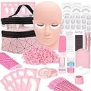 Lash Extension Kit, TwoWin Upgrade Eyelash Extension kit with Handbag, Mannequin Head, USB Eyelash Fan Dryer, Glue, Cleaner, and Pink Extension Supplies for Beginners