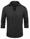 PAUL JONES Men's Traditional Kilt Cream Shirt V-Neck Long Sleeve Size L Black